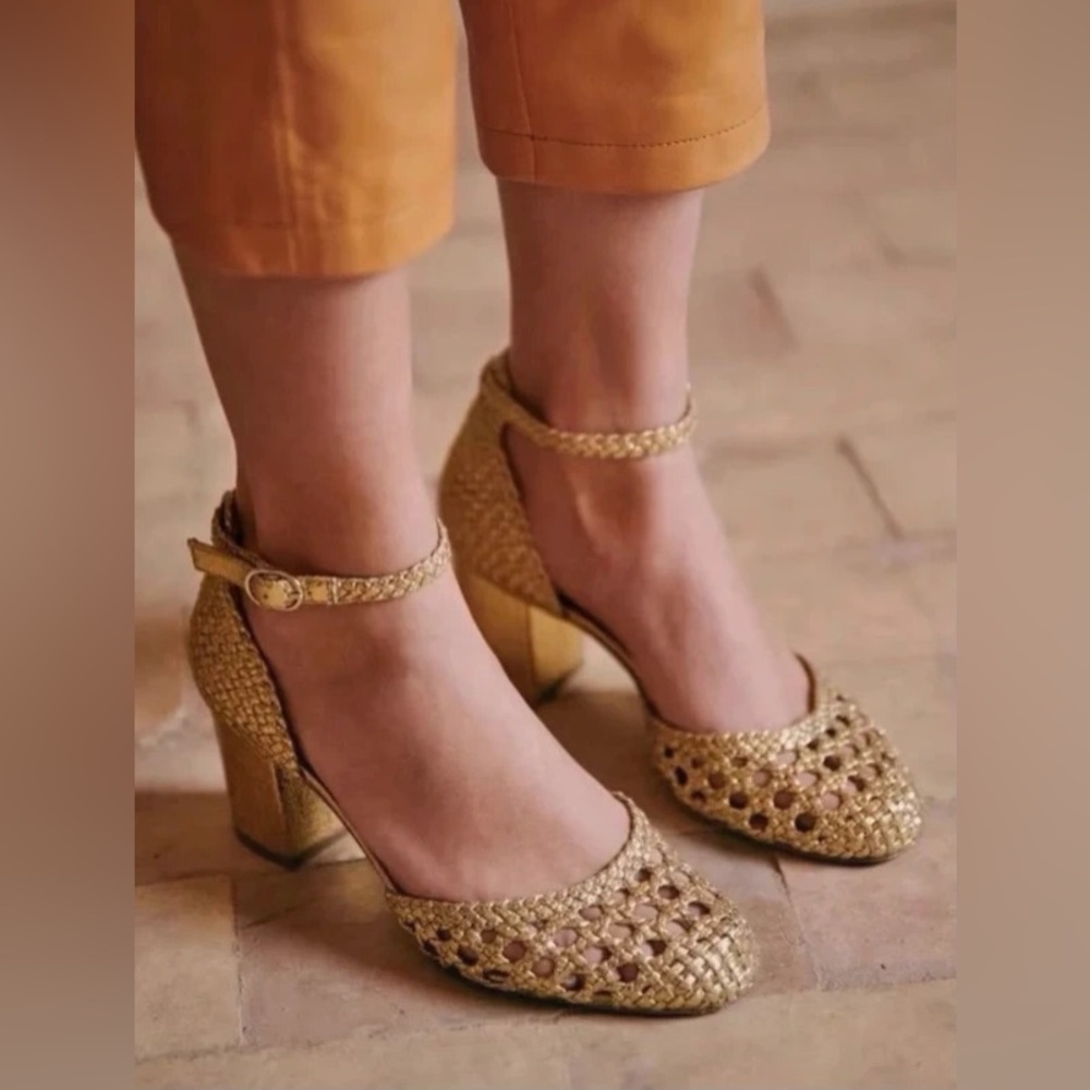Sezane Emmanuelle Babies Gold Pump Heels Sandals - Picture 2 of 6